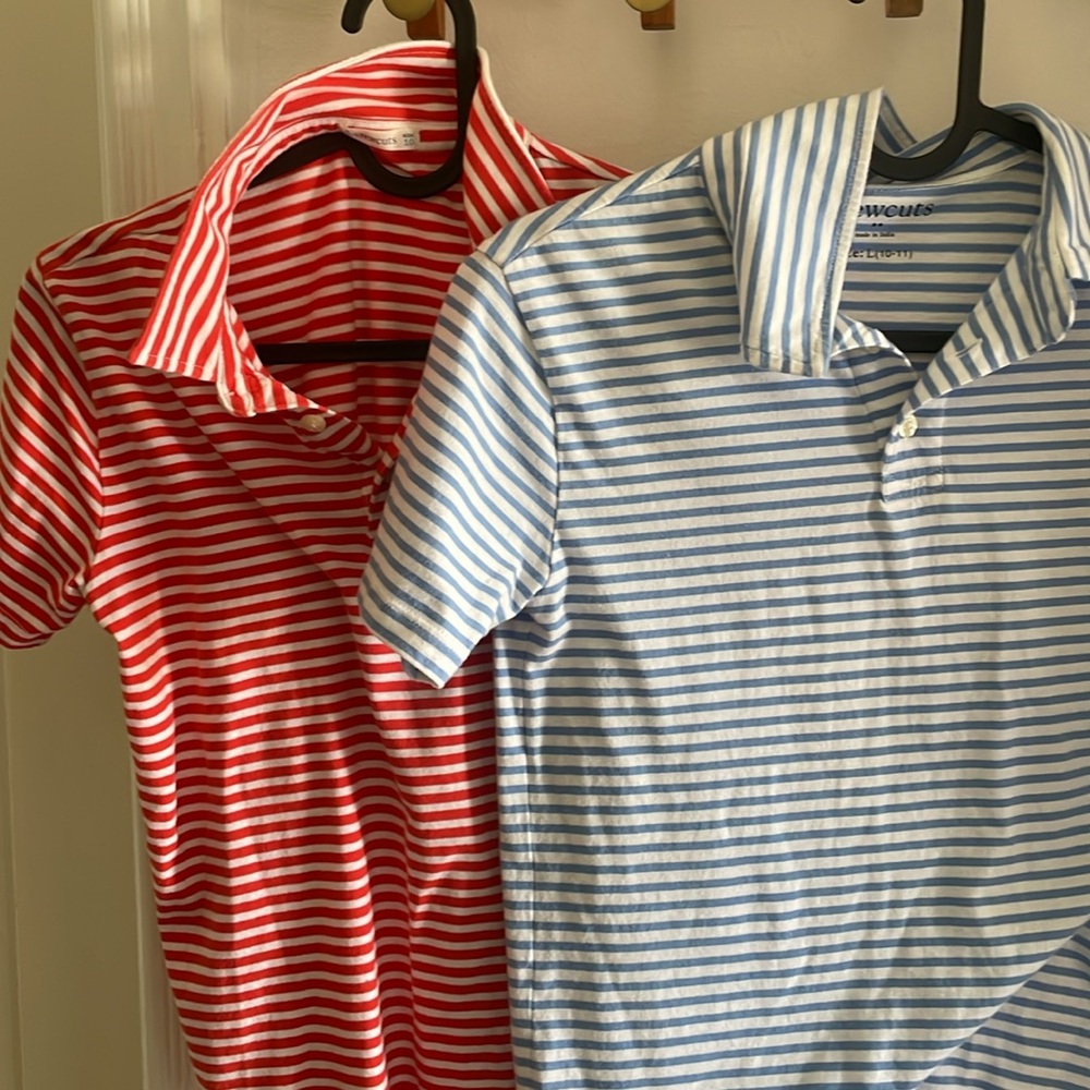 Set of 2 Crewcuts Striped Polo Shirts in Red and Blue Stripes